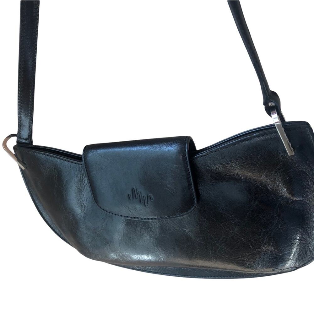 Monsac black leather small cocktail purse handbag baguette - Picture 3 of 5
